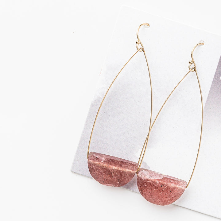 Strawberry Quartz Half Moon Gemstone Earrings