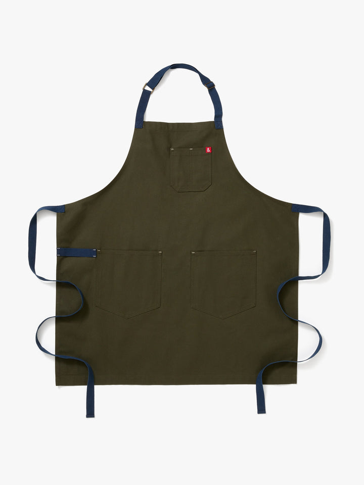 The Essential Apron - Olive Green Navy Straps