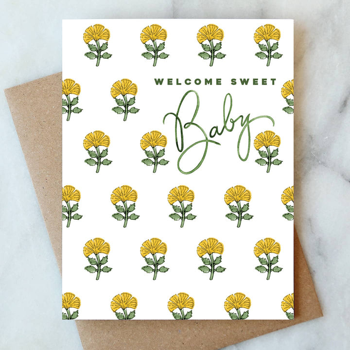 Yellow Floral Baby Greeting Card | New Mom Baby Card