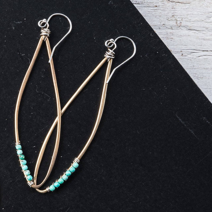 Dahlia Long Drop Earring w/Gemstone, turquoise