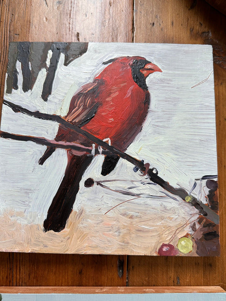 Derek Bell Painting N Cardinal with Berries