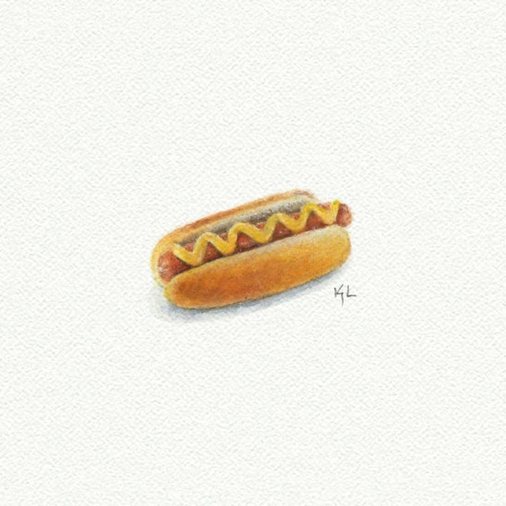 Hot Dog Miniature Watercolor Painting - Art Print