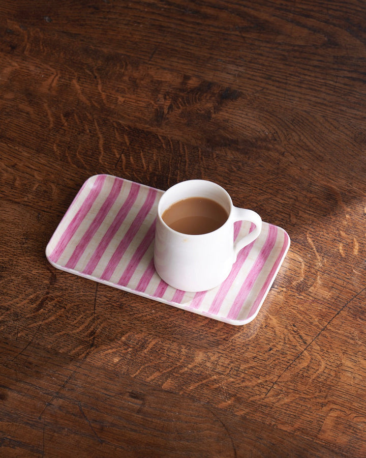 Linen Coating Tray, small, michele, pink white wide stripe