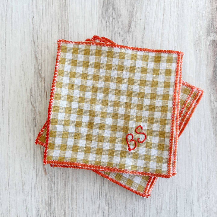 Sweary Cocktail Coasters, gingham plaid, honey, set of 8