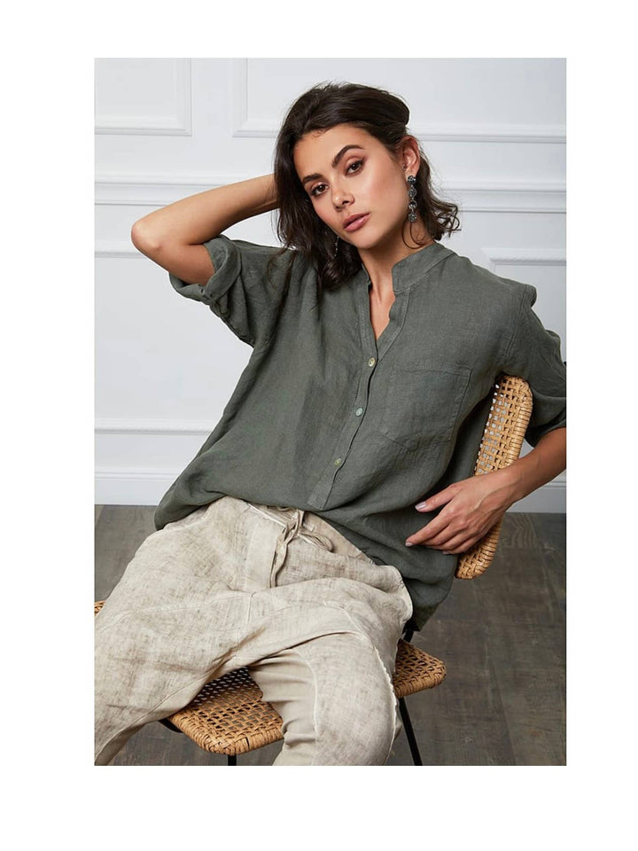 Henley Button Blouse, Khaki