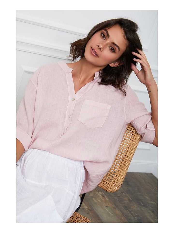 Henley Button Blouse, Pink