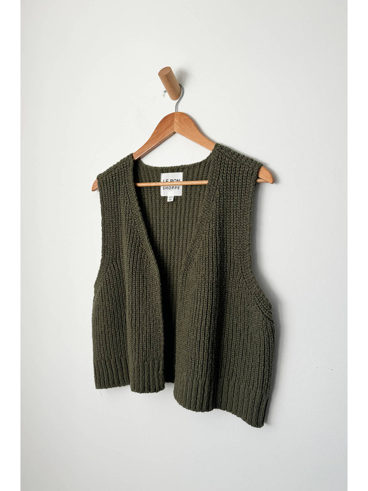 Granny Cotton Sweater Vest, olive green, m/l