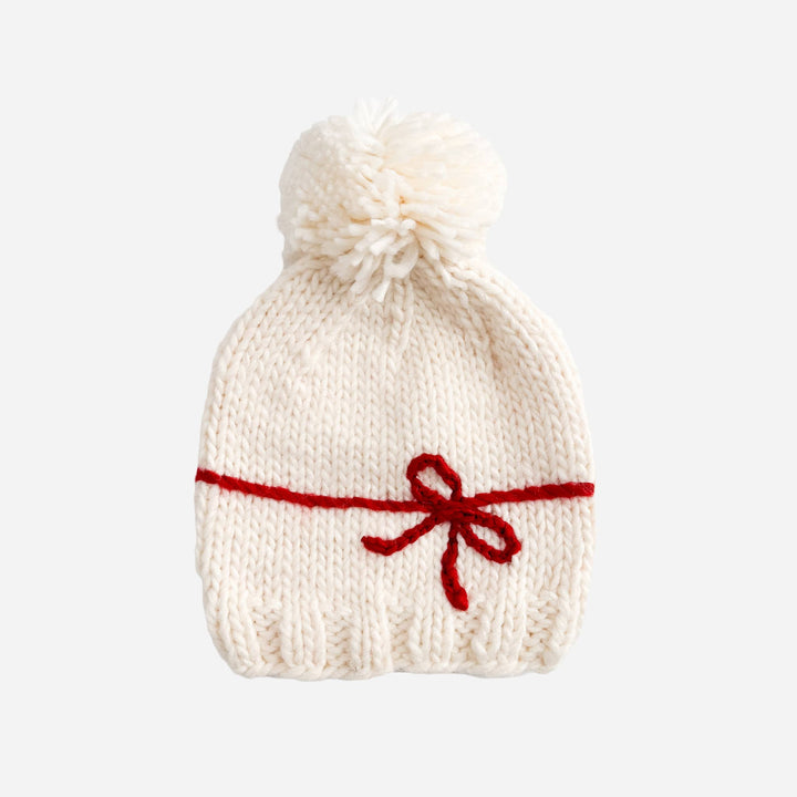 Present Hat Cream Red Kid Baby Holiday Christmas Bow