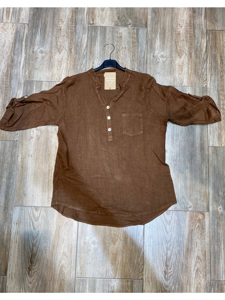 Henley Button Blouse, Tabaco