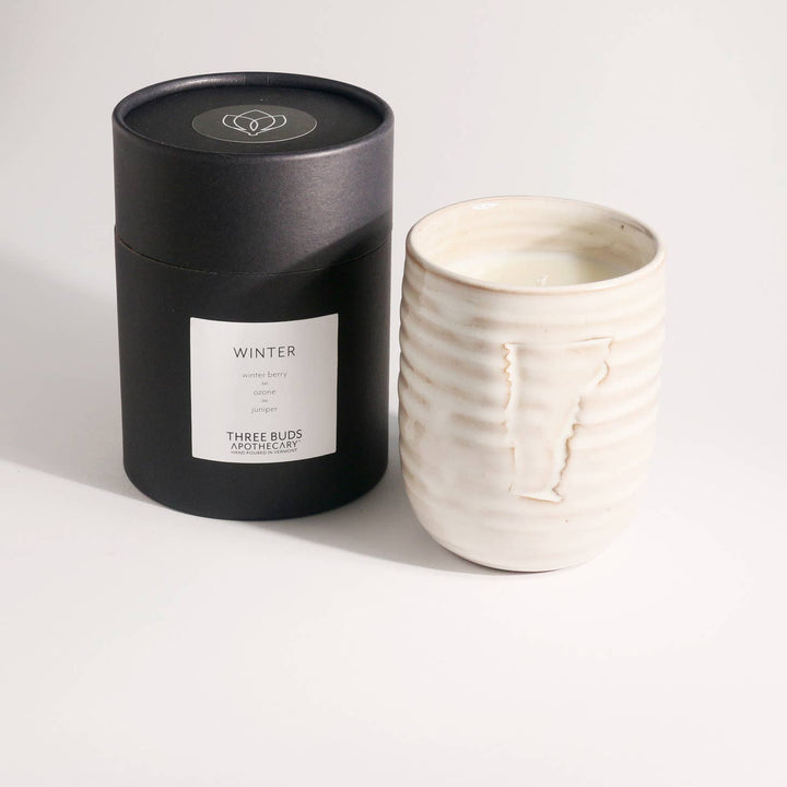 Winter Blend Soy Candle in handcrafted ceramic mug