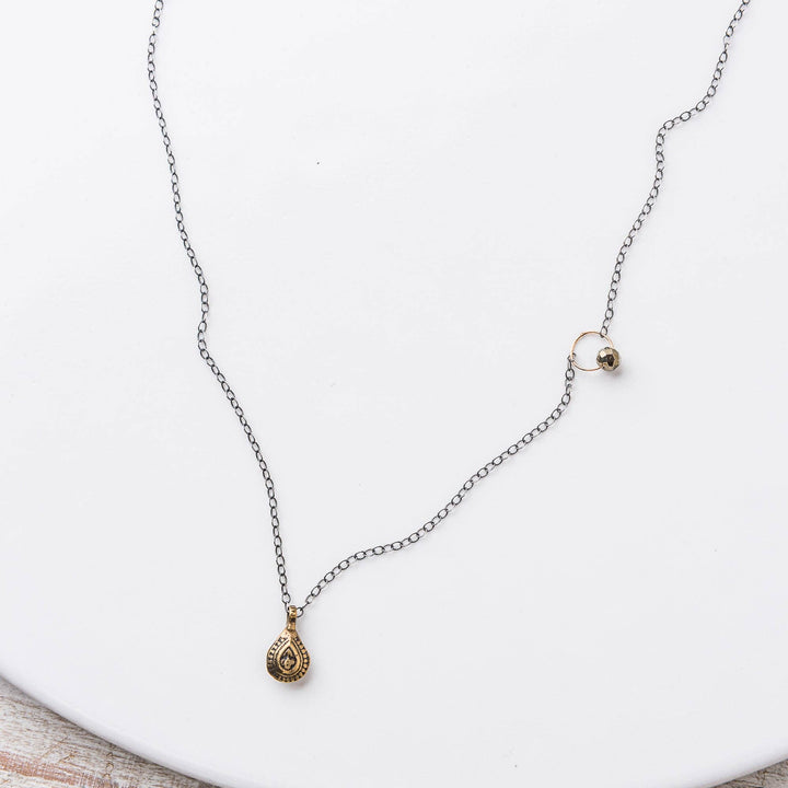 Petite Vintage Charm Necklace with Pyrite