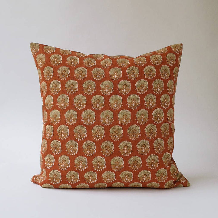 Veda Hand Block Printed Pillow, 22x22, rust
