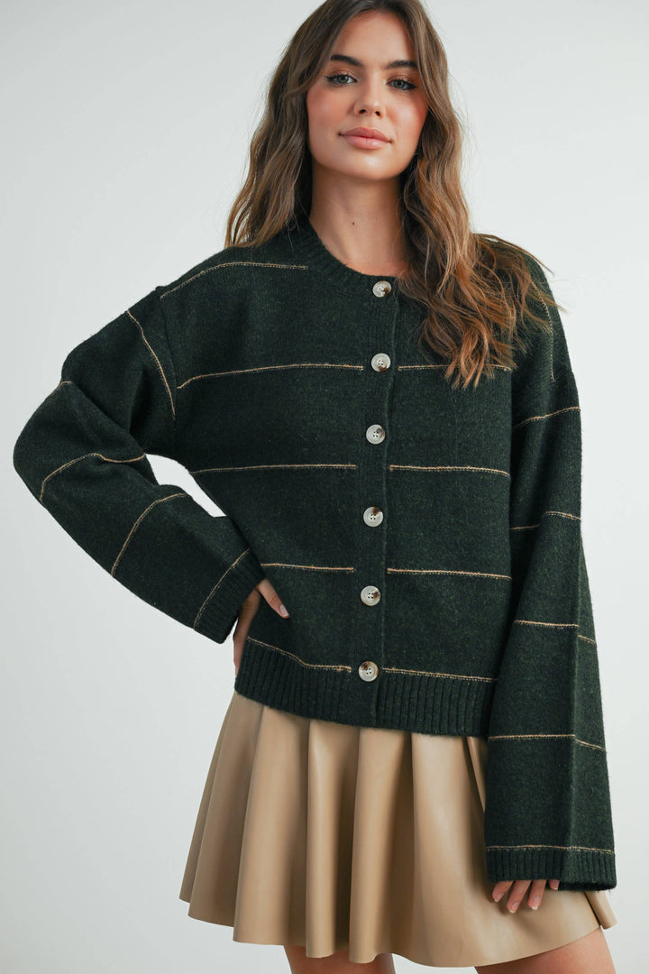 Button Front Striped Cardigan - BMC7580