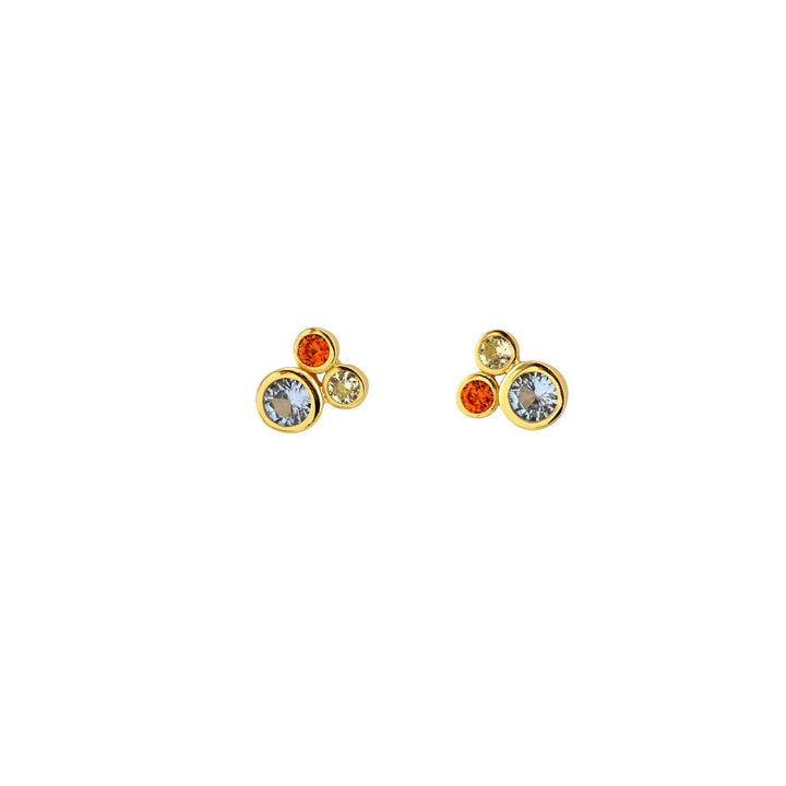 Modernist Stud Earrings with blue topaz, yellow citrine and orange topaz crystals