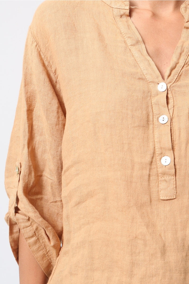 Henley Button Blouse, Camel