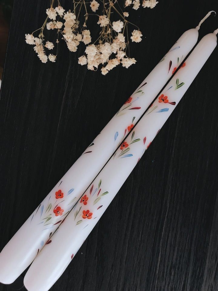 Hand Painted Fall Taper Candles, set of 2