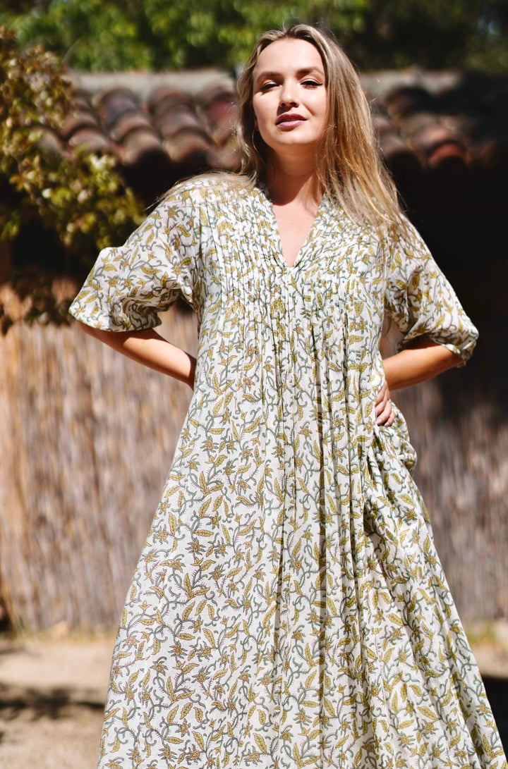 Skye Dress Hand Block Printed Green Woody's Mercantile Skye Dress Hand Block Printed Green Woody's Mercantile