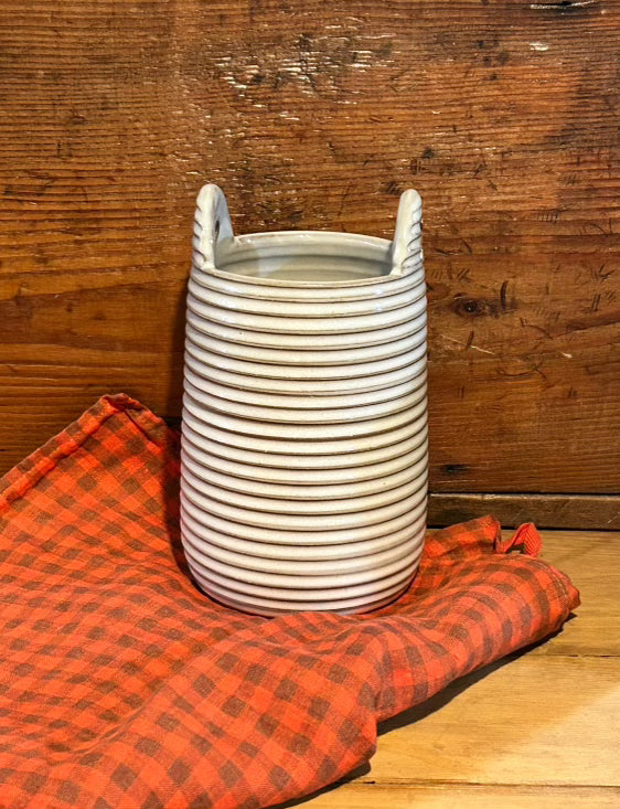 LWP Striped Utensil Crock w/Handles