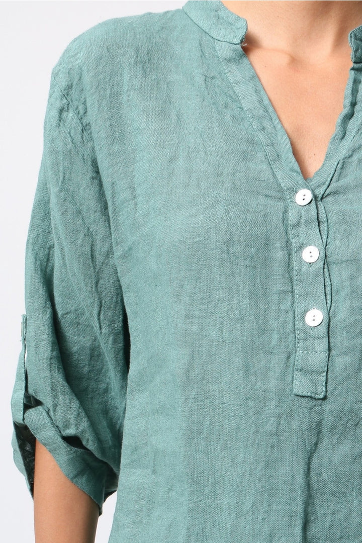 Henley Button Blouse, Duck Green