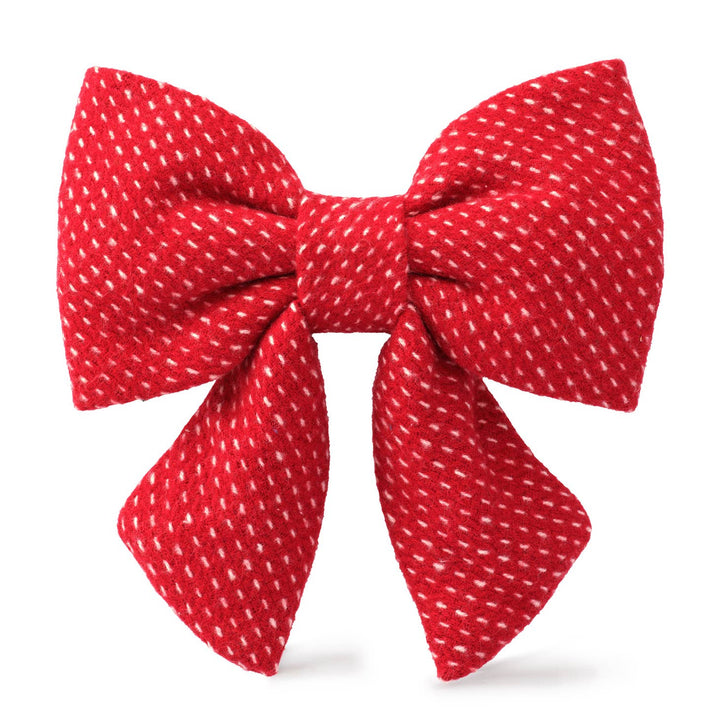 Berry Stitch Flannel Holiday Dog Bow, large