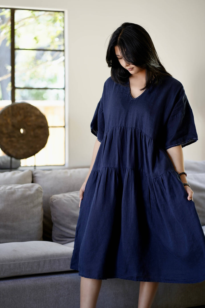 Sydney Linen Dress Navy Woody's Mercantile Sydney Linen Dress Navy Woody's Mercantile