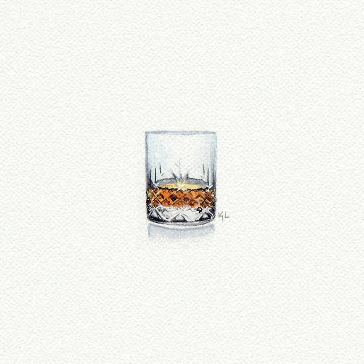 Bourbon Whiskey Glass Miniature Watercolor Painting - Art Print