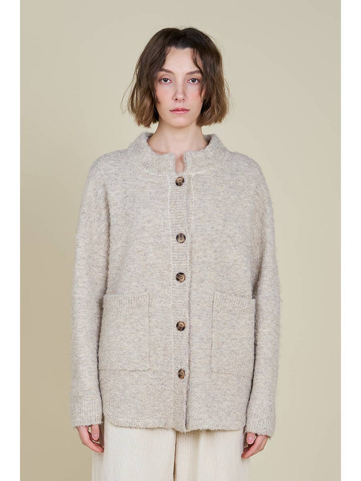 Boucle Cardigan, Oat, medium