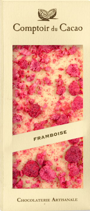 Comptoir du Cacao White chocolate bar w/ raspberries