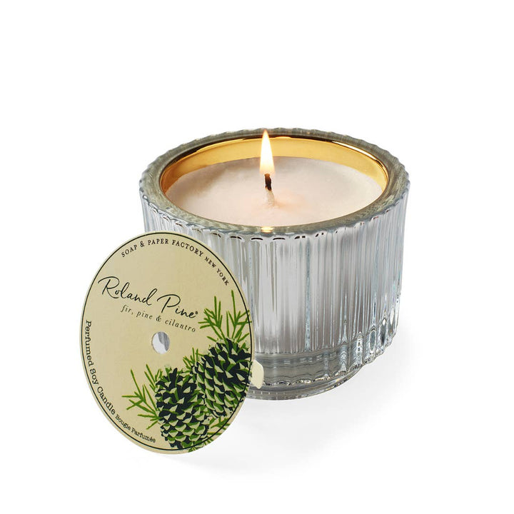 Roland Pine 6oz Silver/Gold Ribbed Glass Candle