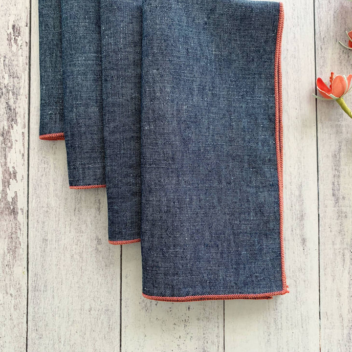 Linen Chambray Cloth Napkins, set of four, coral