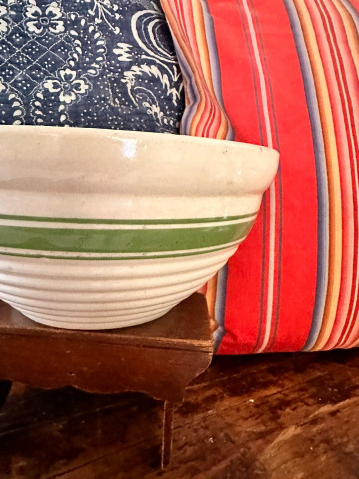 Green Stripe stoneware bowl, vintage