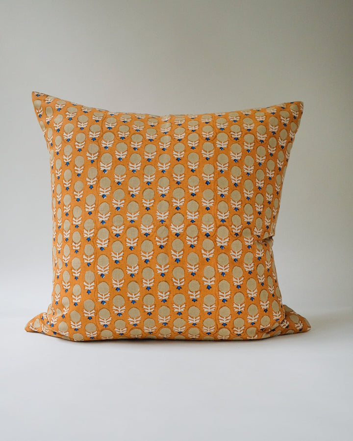 Pakhi Hand Block Printed Pillow, 22 x 22, yam