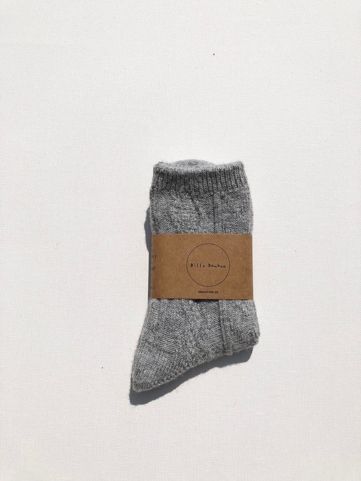 Cable Wool Socks, light gray, M/L