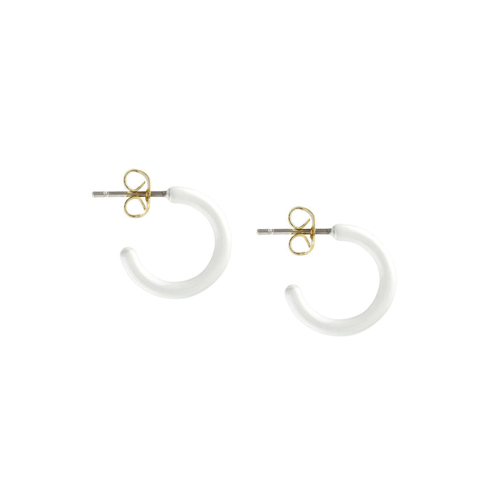 Petite Palette Enamel Post Hoop Earrings, White