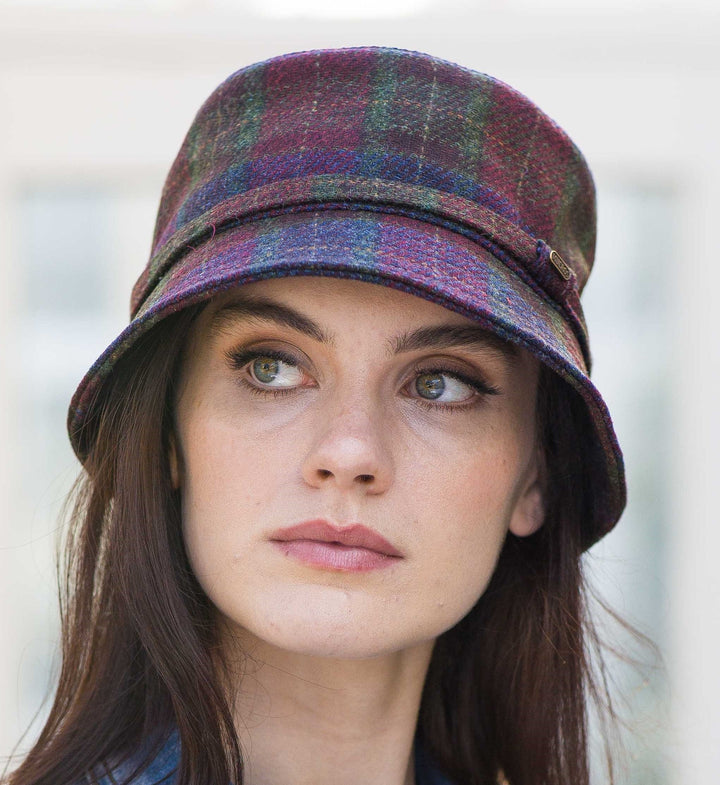 Emily Ladies Hats, Made in Ireland, Maroon/Grey Plaid