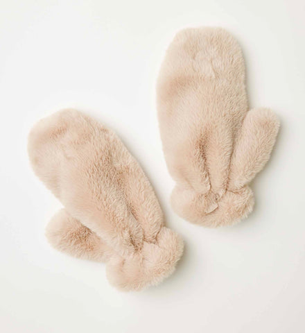Cozy Cabin Faux Fur Mittens, oatmeal/blk