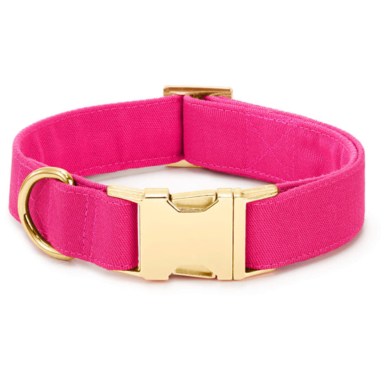 Hot Pink Valentine's Day Dog Collar, M / Gold