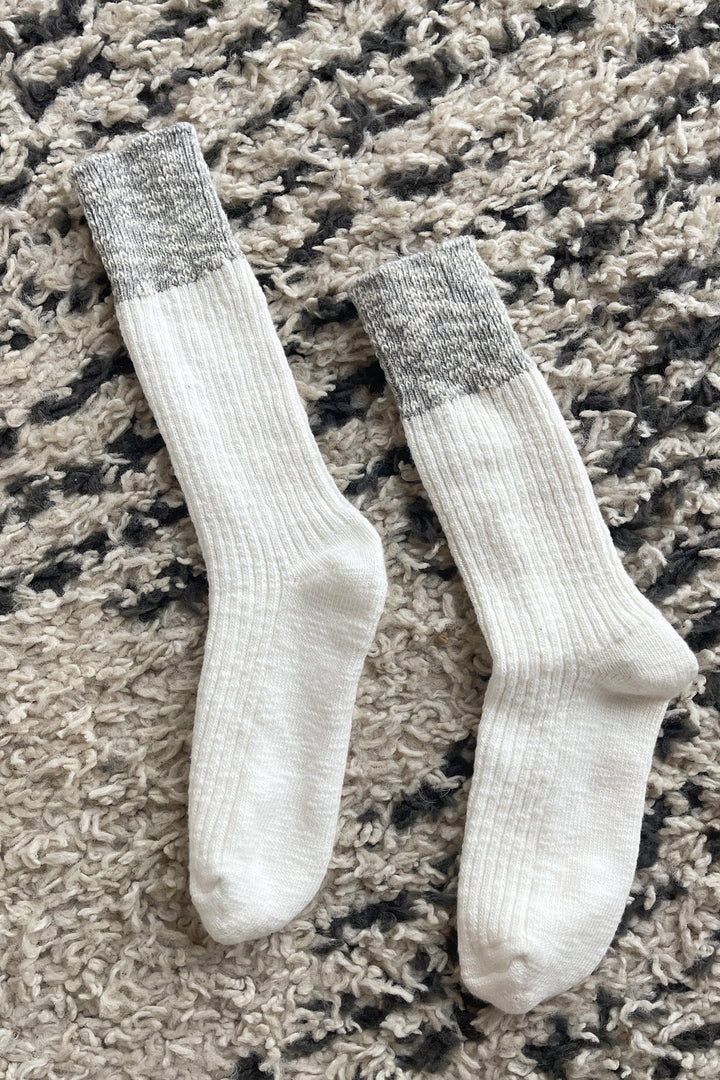Color Block Cottage Socks, white/heather grey
