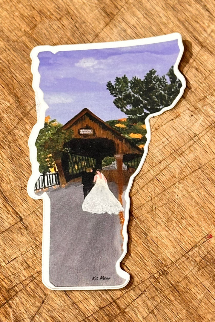 Covered Bridge Bride/Groom cutout sticker