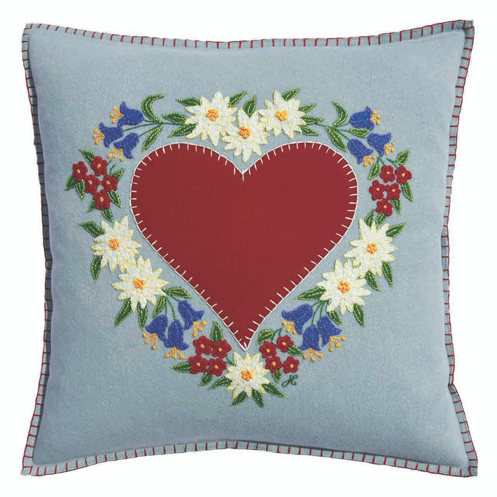 Edelweiss Heart Cushion, duck egg blue with insert