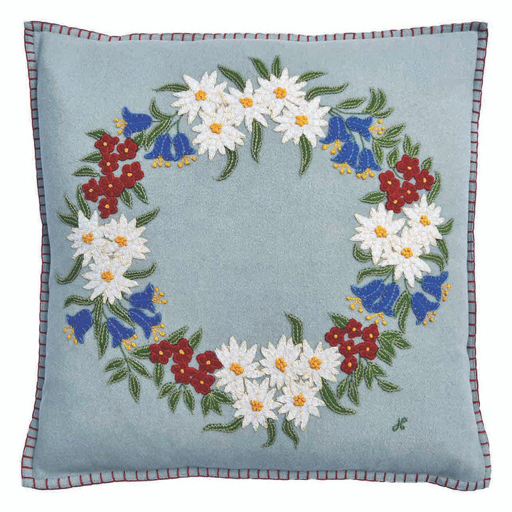 Edelweiss Wreath Cushion, duck egg blue, 18