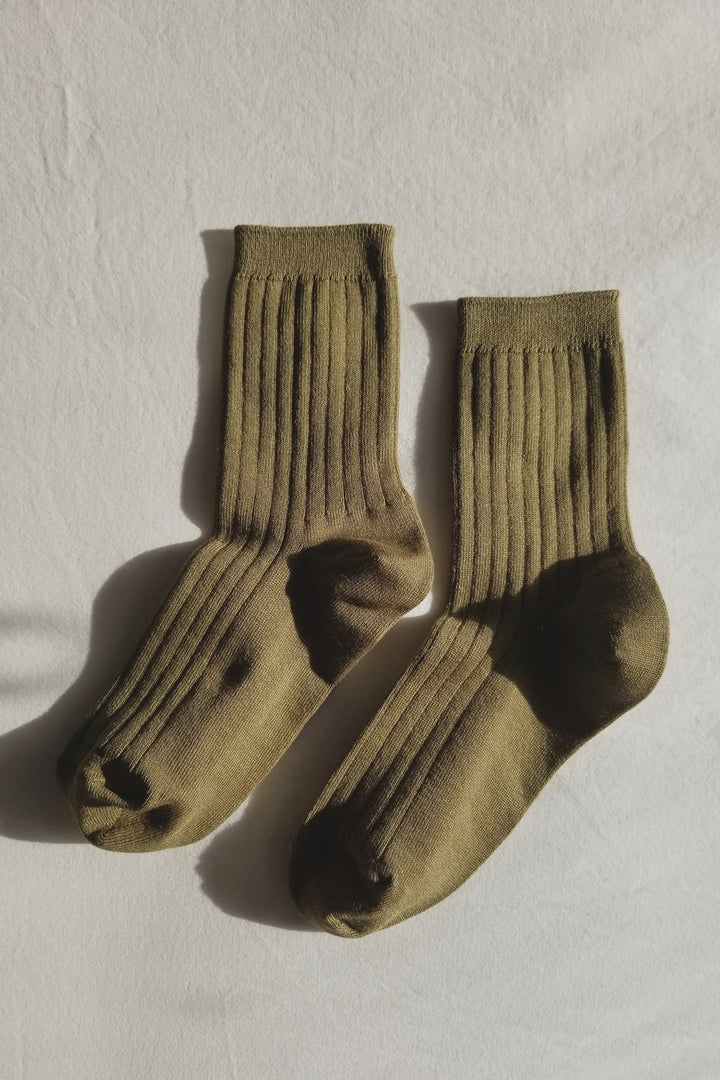 Her Socks - Mercerized Combed Cotton Rib  Pesto