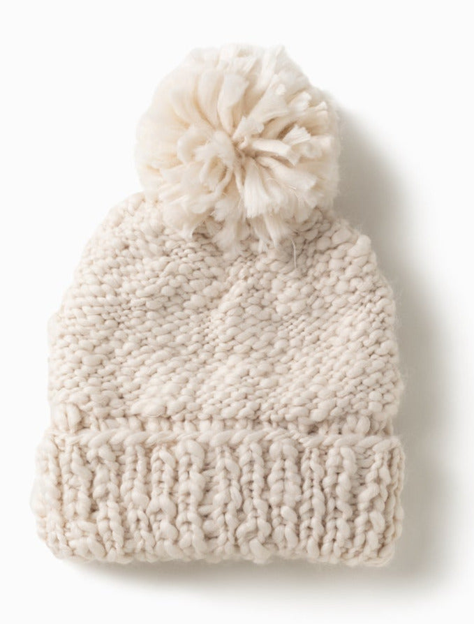 Basic Mango Yarn Pompom Hat, ivory