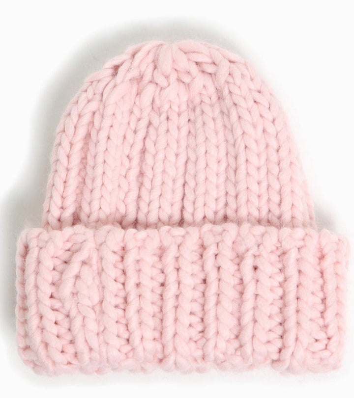 Hand Knitted Chunky Beanie Hat, blush