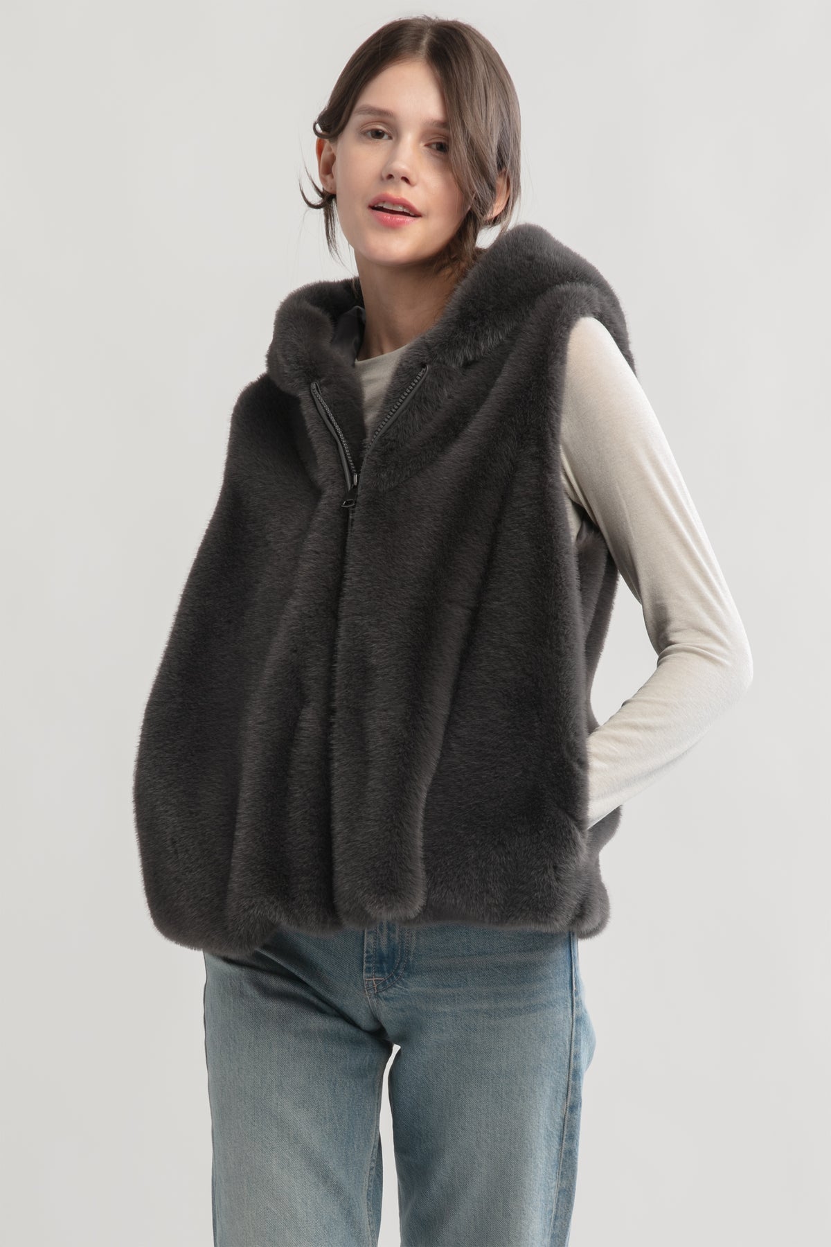 Zip Up Fur Hooded Vest, OS, – Woody's Mercantile