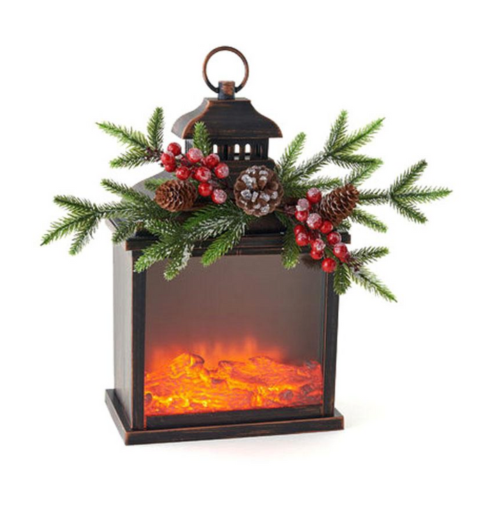 Firelight Lantern w/Berry Sprig, 10