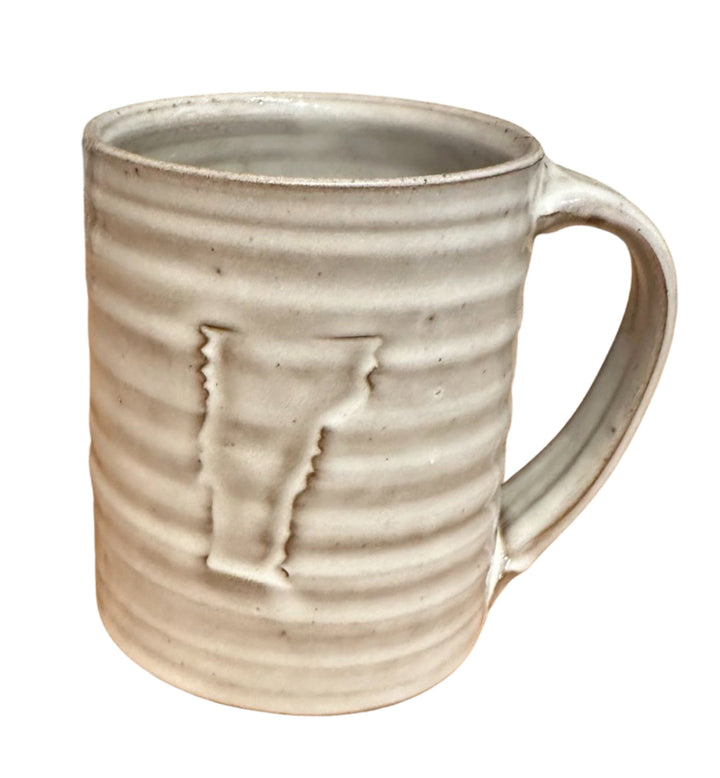 Laura White pottery white striped Vermont mug