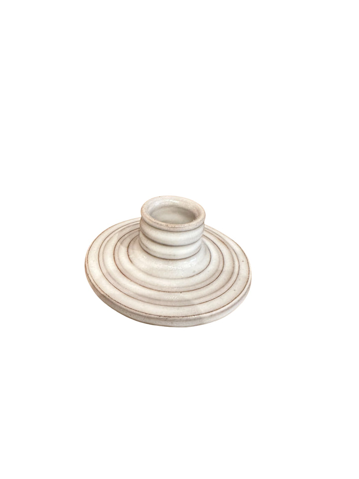 Laura White pottery striped candle holder