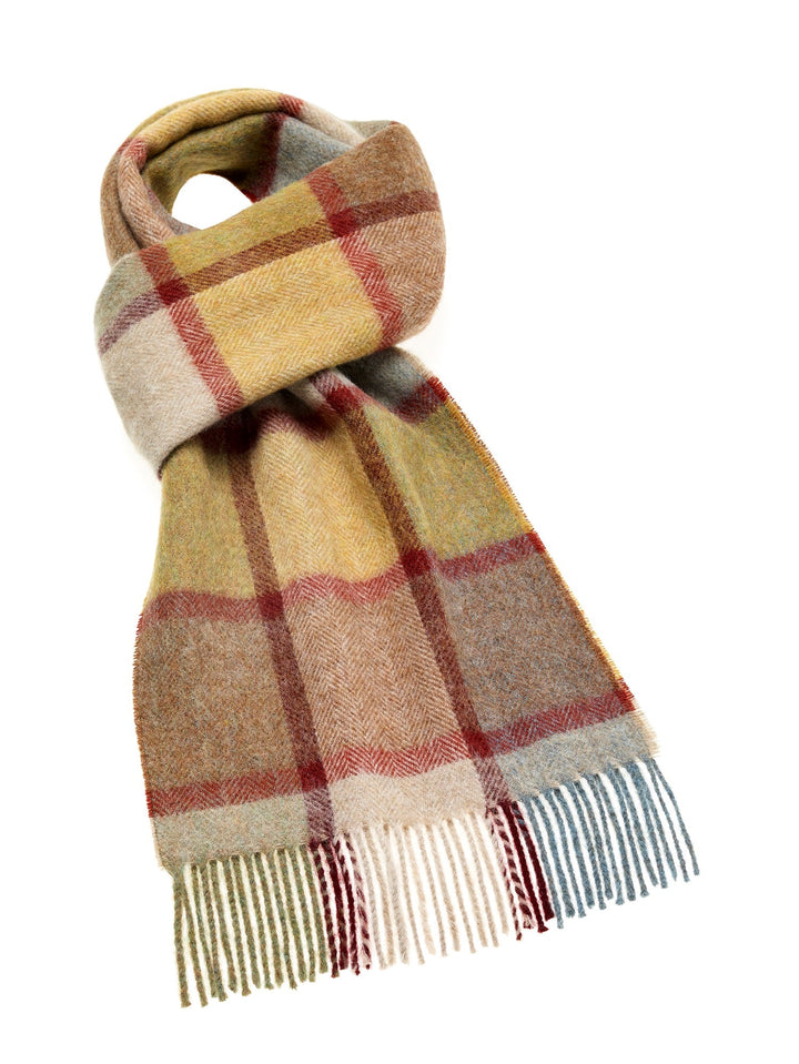 Pateley Ochre Check Merino Lambswool Scarf