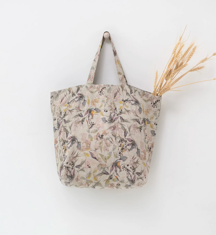 linen printed tote bag